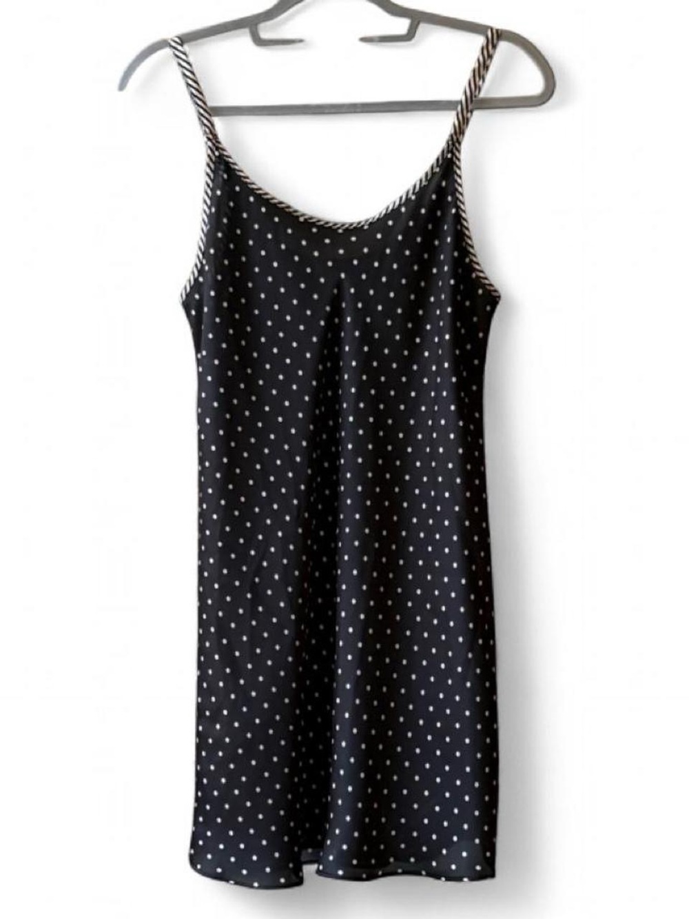 Morgan Taylor Black & White Polka Dot Satin Mini Slip Dress Size S